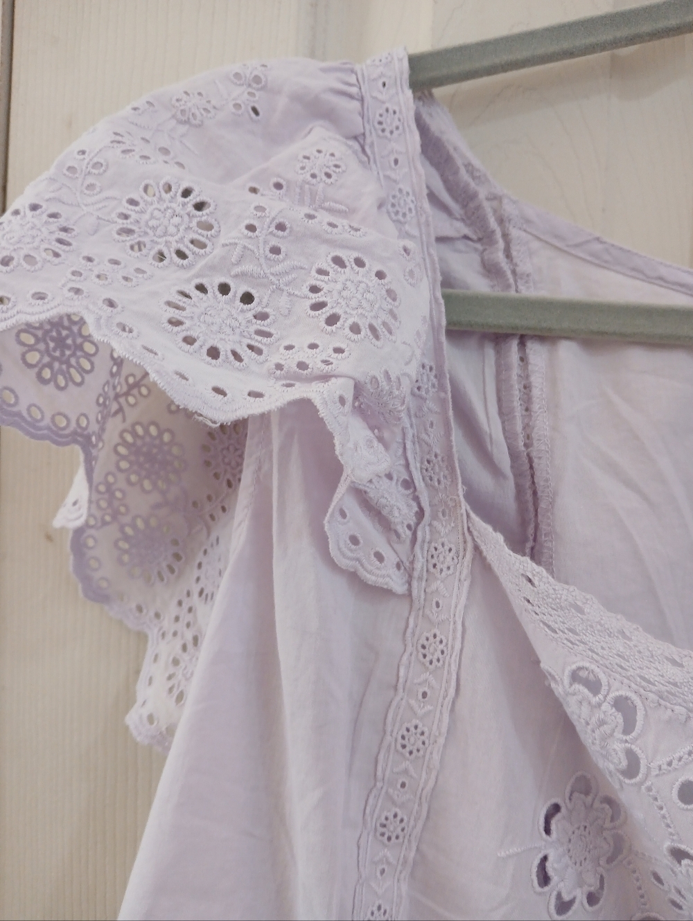 American Eagle Soft Purple 100% Cotton Flutter Sleeve Peplum Top Size XL Peasant - Picture 5 of 12
